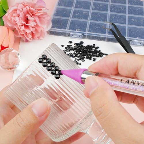 Canvalite 25000PCS Resin Jelly Rhinestones for Crafting, Black Flatback Gems, Bedazzling Crystal with 5x2.5g B7000 Jewelry Glue and Tweezers Dotting Pen for DIY Crafts Clothing Shoes Nail Art