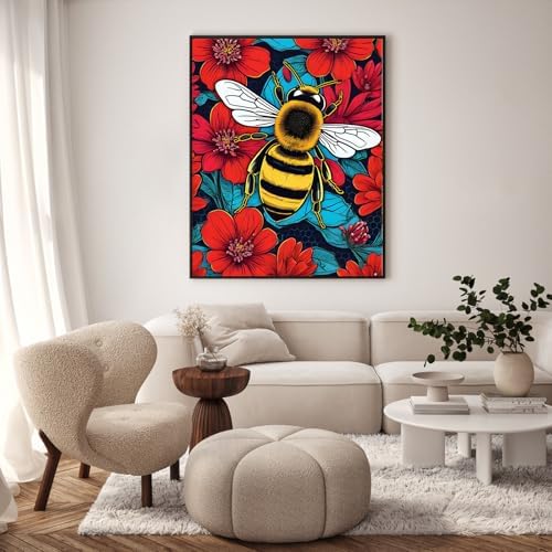GEEHEIY Paint by Numbers Kit for Adults, Bee Number Painting, 16 x 20 Inch | DIY Adult Paint by Number Kit on Canvas for Beginners, without Frame, Botanical Wall Decor, Stress Relief Craft Gift