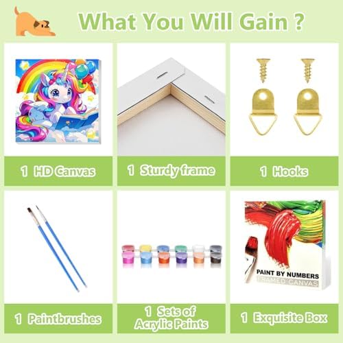 Reivworl Cartoon Paint by Numbers Kit for Kids with Frame 8×8 inch