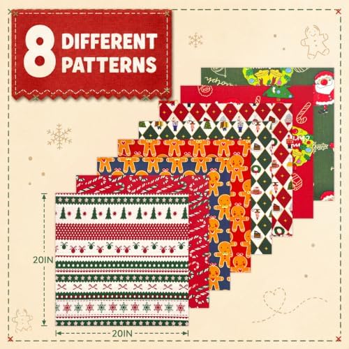 Aubliss 8pcs Fat Quarter Fabric Bundles (100% Cotton - 20'' x 20'')