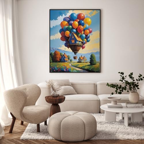 Paint by Numbers Kit for Adults, Balloon House Number Painting, 16x20 Inch | DIY Adult Paint by Number Kit on Canvas for Beginners, without Frame, Home Wall Decor, Stress Relief Craft Gift