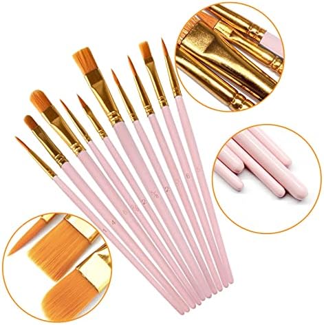 1 Pack Paint Brushes Set, 10 Pcs Nylon Hair Painting Brushes for Watercolor, Oil, Acrylic Paint, Pink