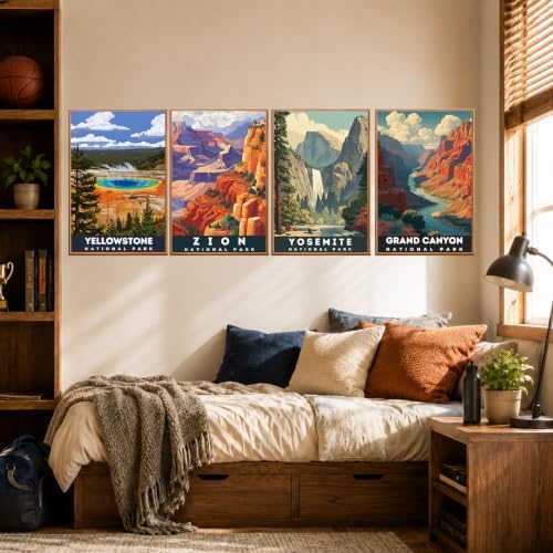 4 Pack Framed Paint by Numbers Kit for Adults, National Park, 8x12 inch | Paint by Number for Adults, Beginner Friendly, Framed Canvas, Easel Included, Fun and Relaxing, Gifts Box, Home Wall Decor