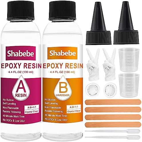 Shabebe Epoxy Resin, 8.8OZ Epoxy Resin Crystal Clear, Not-Yellowing No-Bubble, Self Leveling Easy Pour/Mix 1:1 Casting Kit & Coating for DIY Jewelry Making, Art Resina Clear Crafts, Molds,River Tables