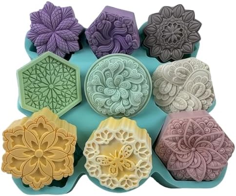 9 Cavities Mixed DIY Soap Mold, Handmade Soap Making Silicone Tray, Flower Silicone Mold for Natural Soap,Scented Candle Wax, Plaster Diffuser, Crystal Epoxy Decorations (IB-9 Mixed Flower Mold#4)