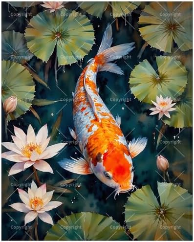TAOPAOLAB Aquatic Scene Paint by Numbers Kit for Adults - DIY Koi Fish with Lotus Leaves Painting on Canvas 12x16In, Framed Acrylic Paint Set, Suitable for Beginners, Art for Home or Gift