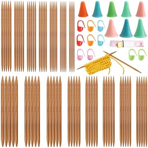 75Pcs Bamboo Double Pointed Knitting Needles Set 15 Sizes Complete Knitting Kit with Stitch Markers Needle Caps & Tape Measure for Beginners and Pros