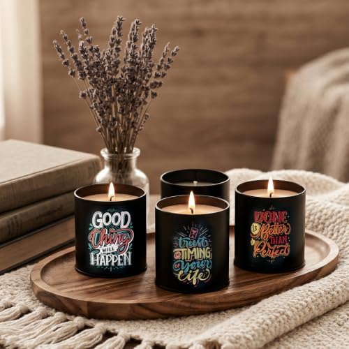 12 Pack Inspirational Black Candle Tins with Lids, 10 oz Empty Metal Tin Jars for Candle Making, Decorative Containers for DIY Crafts, Gifts & Small Business