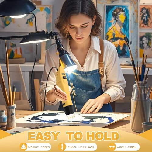 mofa Mini Variable Temp Heat Gun 350W 250℉~850℉(150℃- 450℃) Fast Heating,LCD Digital Display Hot Air Gun Tools with Reflector Nozzle&Tripod Overload Protection for Crafting,Embossing,Drying (Yellow)