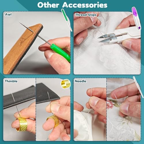 Lechchy 33 Pcs Sewing Tool Kit - with Automatic Needle Threader/Fish Mouth Easy Threader/Gourd and Thumb Shaped Simple Threader/Seam Rippers/Thread Snips/Drawstring Threaders/Awl/Thimbles/Needles