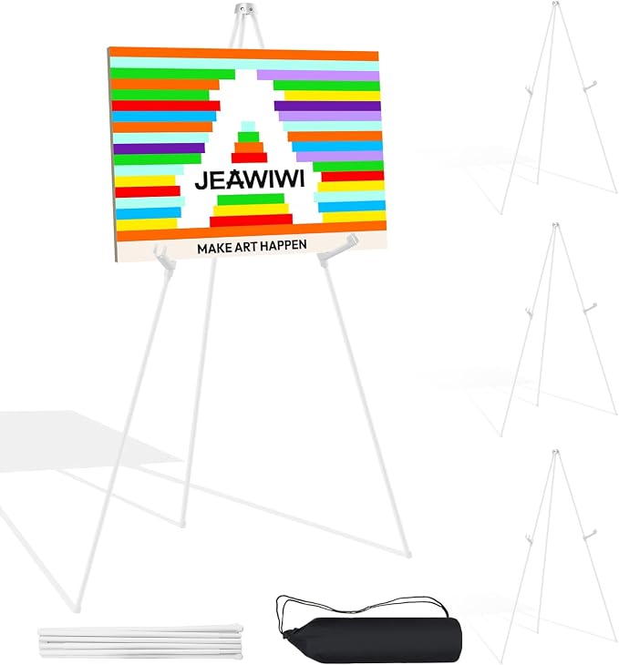 JEAWIWI 4 Pcs Lightweight Easel Stand, 66 Inch, White, with Portable Bags | Adjustable Metal Folding Easel Stand, for Display Show, Arts, Poster, Wedding Sign, for Home & Office Use