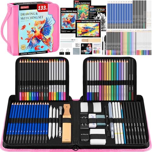 133 Pack Drawing Set Sketching Kit, Pro Art Supplies Sketch Pencils Set