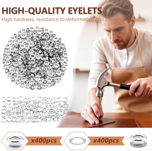 SEMINI 400 Sets 3.5mm Silver Grommet Eyelet Kit for Fabric Leather Crafts