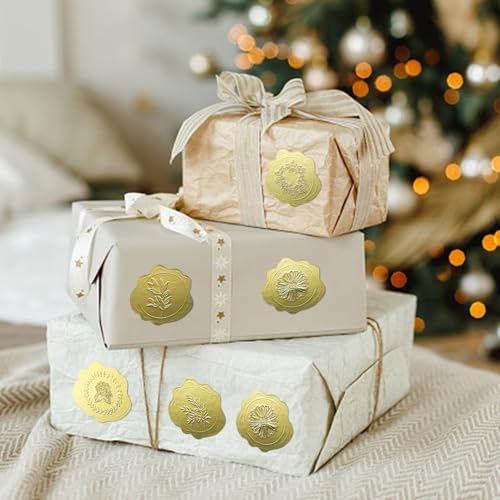 50PCS Wax Seal Stickers, Gold Foil Envelope Seal Stickers | Self- Adhesive Gold Wedding Invitation Decors for Invitation, Christmas, Gift Wrapping