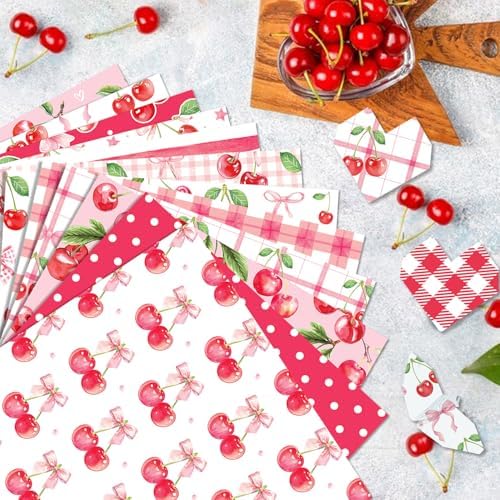 Pink Cherry Scrapbook Paper Cerise Grid Pattern Papers Pad 12×12,24 Sheets Double-Sided Spring Bobo Floral Scrapbooking CardStock Paper Pad for Holiday Cardmaking DIY Origami Papers.