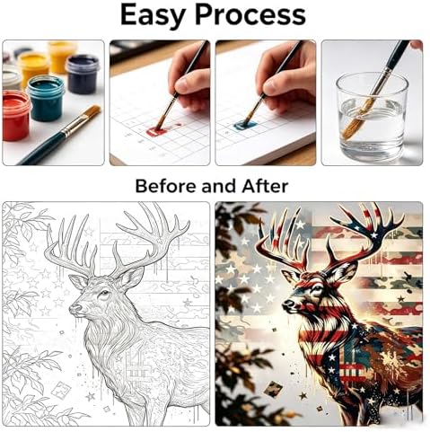 Paint by Numbers Kit for Adults - Patriotic Deer with American Flag Camo, DIY Paint by Number, Oil Painting Style Canvas, Paint by Numbers for Adults, Wall Art Decor Kit