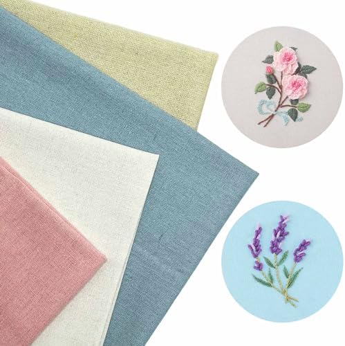 4pcs Nature Linen Needlework Fabric, Kurilai Solid Colour Embroidery Fabric, Square Linen Cloth Crafts Accessories for Making Garment Craft, Cross Stitch, Needle Embroidery, DIY Decoration (19x19inch)