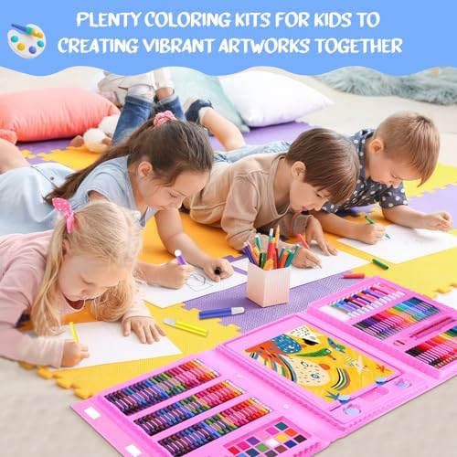 homicozy Art Supplies for Kids,Drawing Kits Unicorn Art Case Coloring Set with Double Sided Trifold Easel,Crayon,Colored Pencil,Marker,Coloring Book,Stencil,Sticker,Drawing Stuffs Gifts for Girls 4-12
