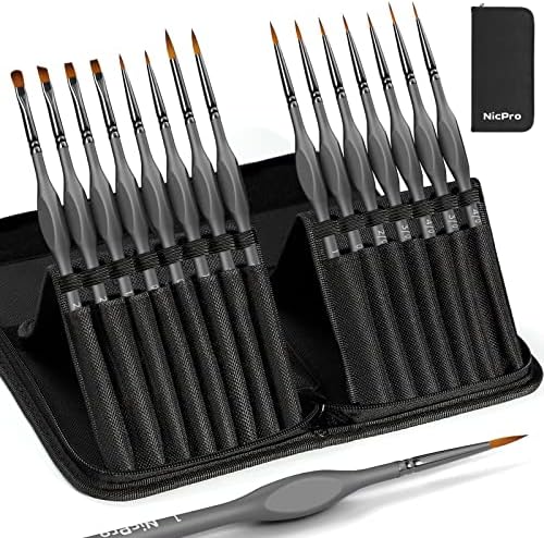 Nicpro 15 PCS Fine Detail Paint Brushes Set with Nylon Brush Case