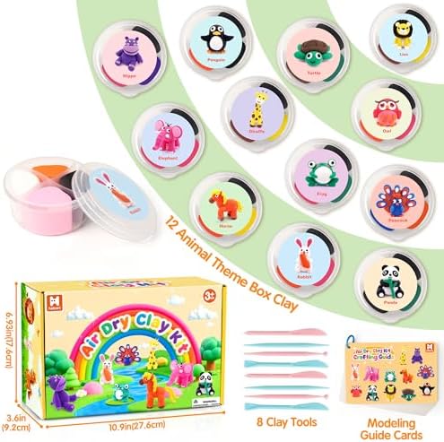 Helsort Air Dry Clay Kit for Kids, 12 Animals Modeling Clay Set, Kids Craft