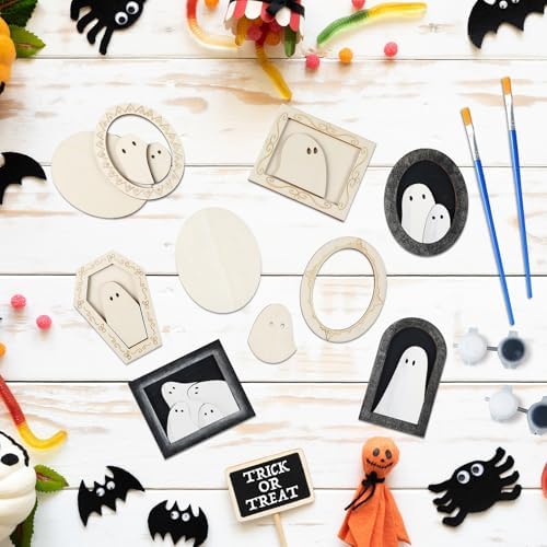 Simgoing 12 Set Adult Halloween Craft, Wood Ghost DIY Frame, Ordinary Style