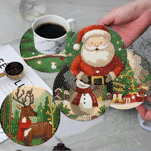 ijbnhd Christmas Diamond Art Coasters Kit, 8 PCS, 4X4inch