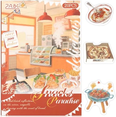 Snacks Series Sticker Scrapbooking Supplies for Junk Journal, 20 Sheets PET Stickers