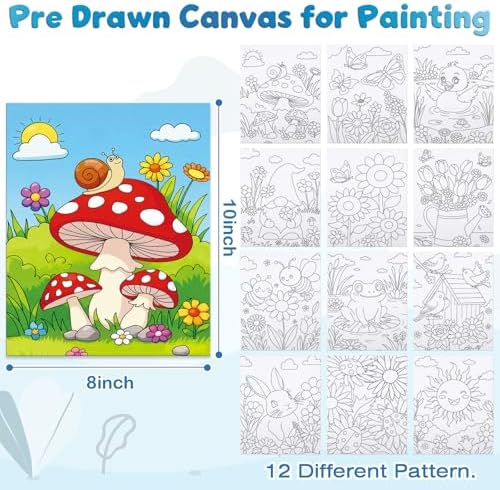 Louise Maelys 12 Pack Pre Drawn Canvas for Painting for Kids,8x10 Inch