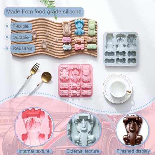 2 Pack Small Racing Cars Silicone Molds, 9 Cavity 3D Sports Car DIY Silicone Fondant Cake Mold Tray Baking Tools for Chocolate Candy Mousse Pudding Handmade Soap Candle Resin Clay
