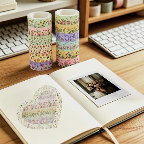 12 Rolls Colorful Floral Washi Tape,Vintage Washi Tape,Stickers for Journaling,Decorative Tapes for Crafts Card Notebook Scrapbook Journal Photo Album Gift Wrapping Supplies