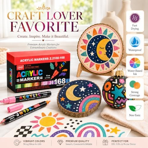 168 Colors Acrylic Paint Markers and ACRYLIAC PAINT PENS for Rock, Wood, Fabric, Glass, Canvas – Paint Marker and paint pens, acrylic Markers for Coloring Books & DIY Crafts