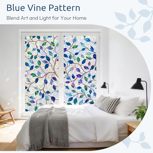 rabbitgoo Window Privacy Film Rainbow, Purple Blue Leaf, 23.6" x 157.4"