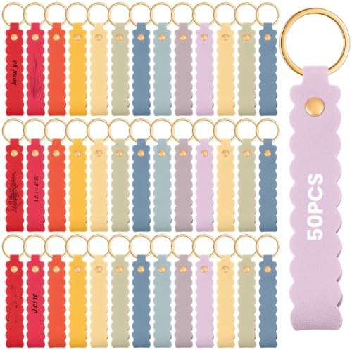 Scalloped PU Leather Keychain Blanks Laser Engraving