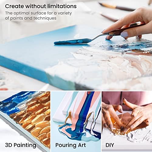 ARTEZA Mini Canvas and Easel Set, 4 x 4 in, Pack of 14, Small Stretched Canvases with Easels for Acrylic Painting, Crafts, and Tabletop Display