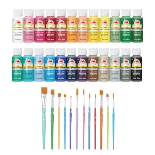 Apple Barrel Gloss Acrylic Craft Paint and Brush Kit, Set of 36