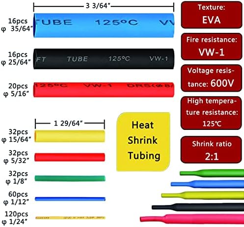 Heat Gun for Shrink Tubing - 328pcs 2:1 Wiring Heat Shrink tubing + 300W Shrink wrap Heat Gun with Case.