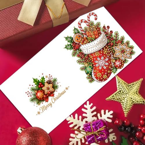 6Pcs Christmas Greeting Card DIY Diamond Art Painting Blessing Folding Card Kit for Adults Beginners with White Envelopes and Tools for Holiday Xmas Arts Crafts Gift-Christmas03