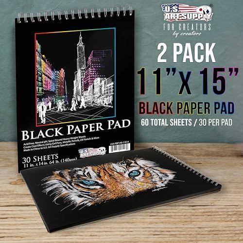 U.S. Art Supply 11x14 Premium Heavy-Weight Black Paper Sketchbook Pad