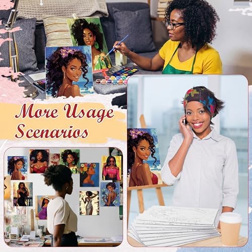 Blosssound 10 Set Charming Lady Pre Printed Canvas Pre Drawn Canvas Painting with Easel Kits 5" x 7" Sip and Paint Party Kit for DIY Art, Adult's Date Night