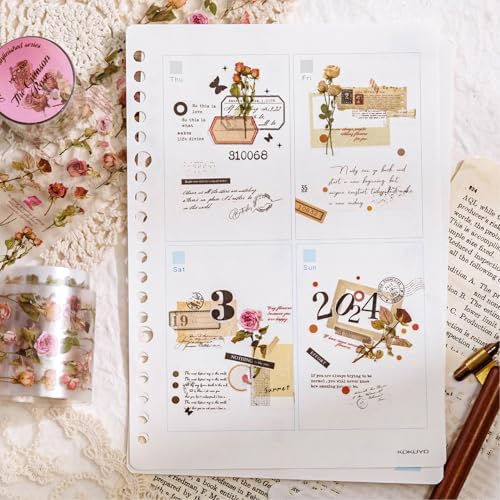 PET Tape Stickers for Journaling 6 Rolls Flower Washi Tape Stickers Decorative Tape for Crafts Scrapbooking Junk Journal Supplies, Endless Flowers