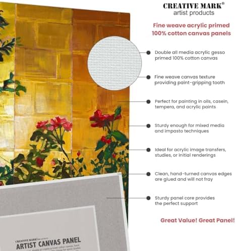 Creative Mark Cotton Canvas Panels 9x12" - 12 Pack - Professional Quality Fine Weave Acrylic Primed Artist Canvas Boards for Painting, Acrylics, Studios, & More