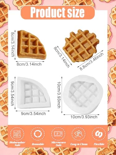 2PCS Waffle Silicone Mold, Waffles Bread Shape Candle Soap Mold for Chocolate, Fondant, Resin| 3.46IN Big Waffle Casting Molds for Baby Shower Birthday Party DIY Crafts‌ Gifts(Waffles)