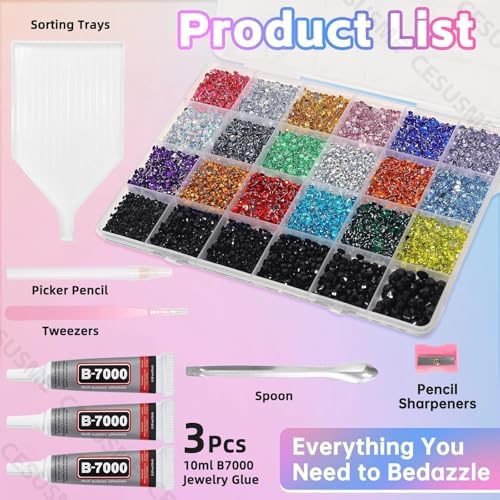 28000 Pcs Color Rhinestones Bedazzling Kit, Black Resin Bedazzling Gems