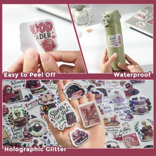 120 Pcs Dark Romantic Book Stickers, Holographic Bookish Sticker