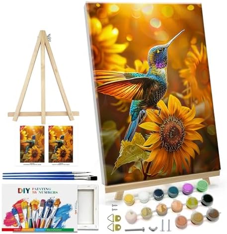 ATDMS Bird Paint by Numbers Kit for Adults with Frame Landscape Paint by Number with Easel DIY Flower Adult Paint by Number Kits Sunflower Paint by Numbers Kit on Canvas for Home Wall Decor 8x12 Inch