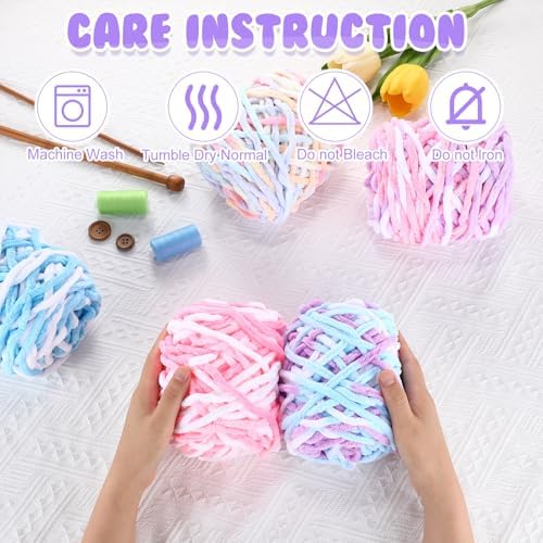 Buryeah Chunky Chenille Yarn for Crocheting(Macaron Colors, 8 Pack)