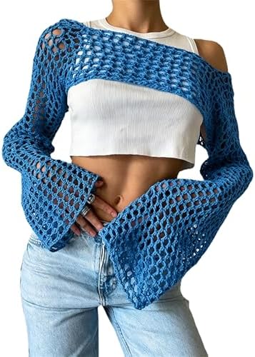 KEOMUD Women Crochet Tops Y2K Hollow Knit Bolero Shrug