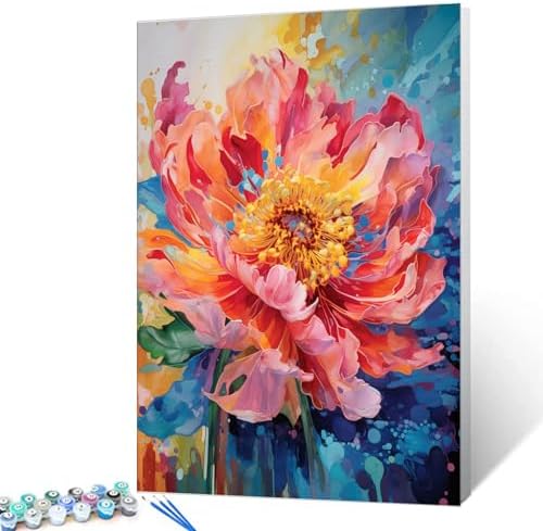 Beautiful Blossom Floral Paint by Number for Adult and Kids Beginner,Pink Petal Canvas Oil Painting Kit Digital Painting，Vintage Watercolor Living Room Decoration，（Without Frame）