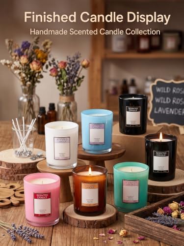 LumaCraft 8oz Candle Jars with Lids, 12 Pack Colored Glass Containers for Candle Making, DIY Kit with 20 Wicks, Stickers & Labels, Refillable Aromatherapy Jars for Home Decor & Gifts