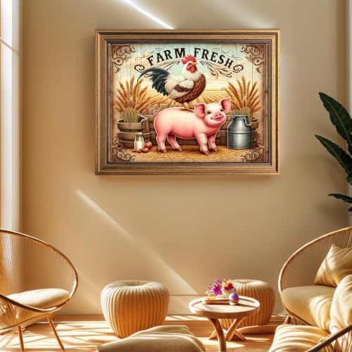 ARPADAMO Farm Pig Rooster Diamond Art Kit for Adult Diamond Painting16x12in